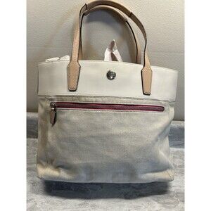 Coach resort weekender canvas tote bag large Ivory metallic pink accents No Tag
